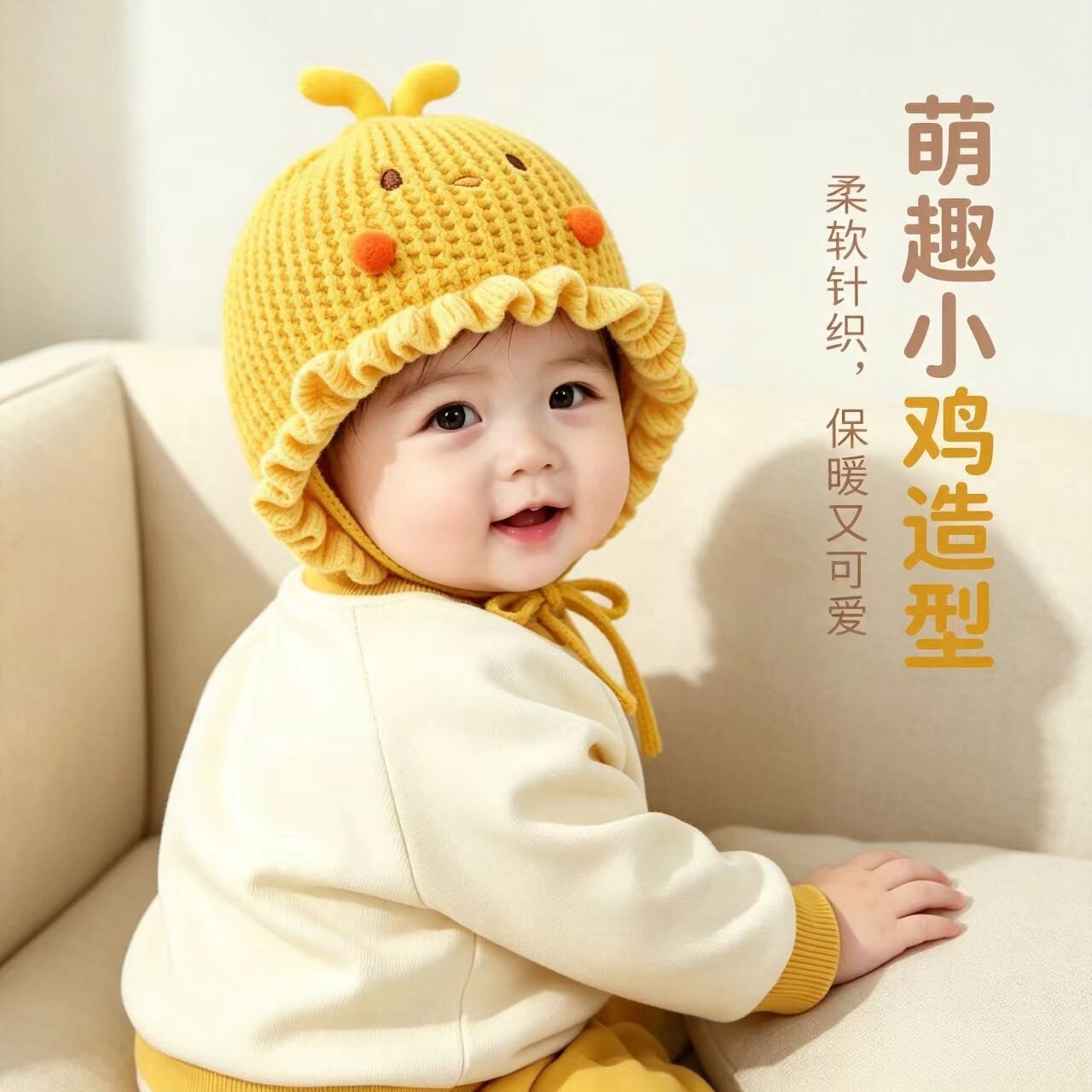 婴儿帽子秋冬季宝宝毛绒帽可爱小鸭男女童针织帽小月龄护耳帽保暖