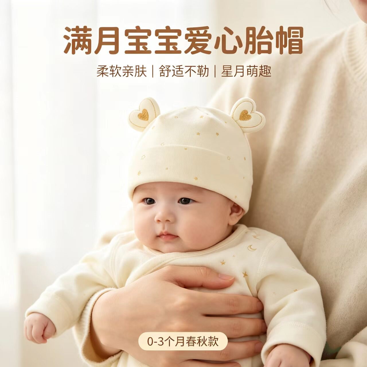婴儿帽子新生儿0-3个月春秋纯棉