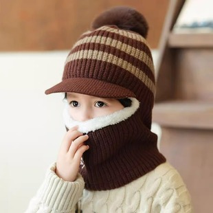 东北冬季加厚保暖儿童帽子男孩雪乡防风防寒加绒针织毛线围脖女童