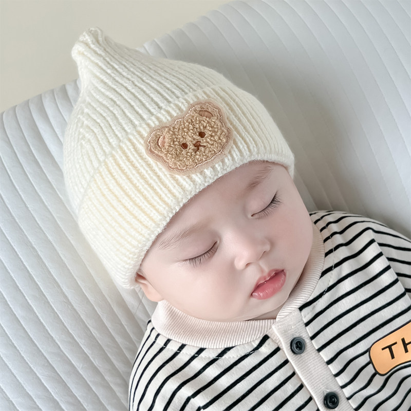 婴儿帽子秋冬季可爱护耳新生婴幼儿胎帽男女宝宝毛线帽初生针织帽