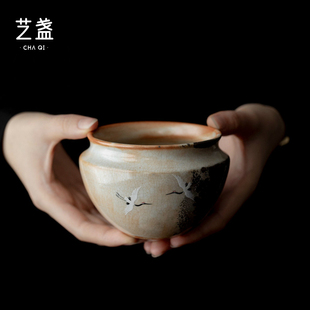 艺盏柴烧茶渣缸小号废水缸陶瓷瑞鹤茶洗建水洗水盂家用茶具配件