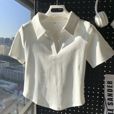 白色短袖t恤女夏季2025新款爆款潮牌修身Polo衫小个子短款上衣服