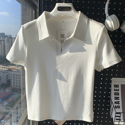 polo领弧形下摆百搭修身气质上衣