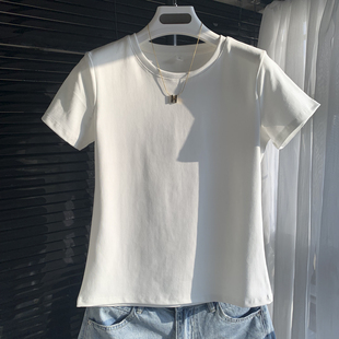 棉质基础t恤夏季 修身 白色短袖 新款 百搭上衣 显瘦打底衫 女圆领短款