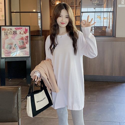 长袖圆领中长款打底衫百搭ins
