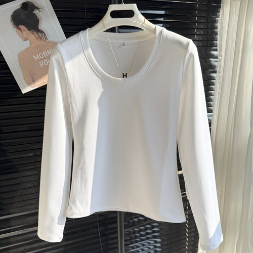 洋气U领正肩长袖t恤打底衫