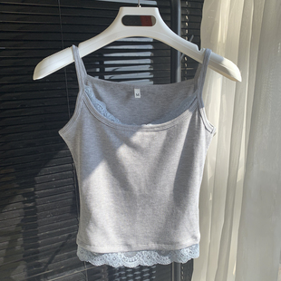 设计感外穿内搭显瘦吊带上衣 韩系甜辣妹假两件蕾丝叠穿背心女夏季