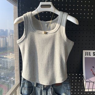 舒适休闲上衣潮 螺纹方领吊带背心女外穿内搭百搭显瘦无袖 夏季 新款