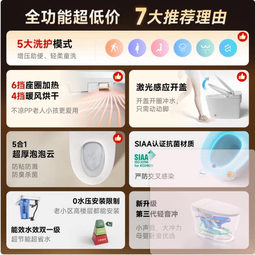 智米（SMARTMI）智能马桶泡沫盾杀菌轻音自动翻盖坐便器3S-300坑