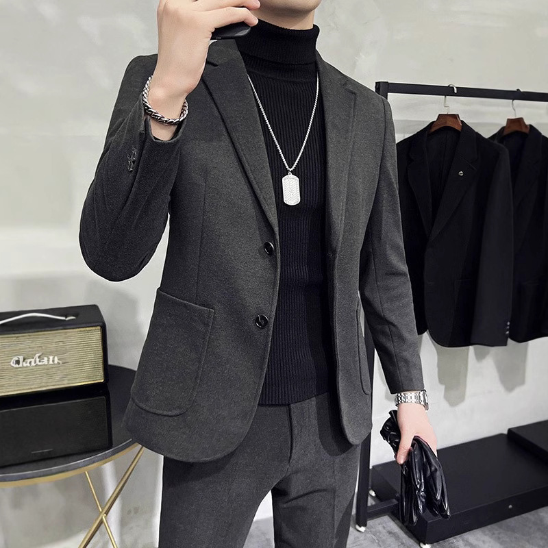 秋冬季毛呢西服装男士加厚韩版外套痞帅潮流高级感修身休闲小