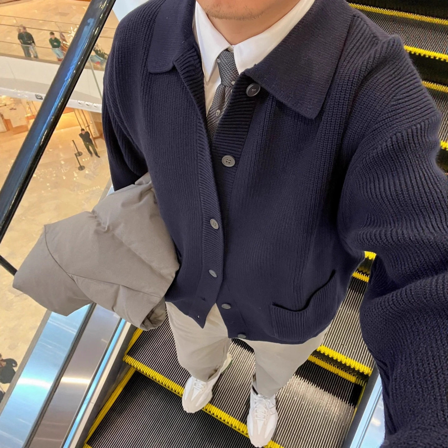 藏蓝色polo翻领毛衣男春秋上班通勤穿搭cleanfit针织开衫线衣外套