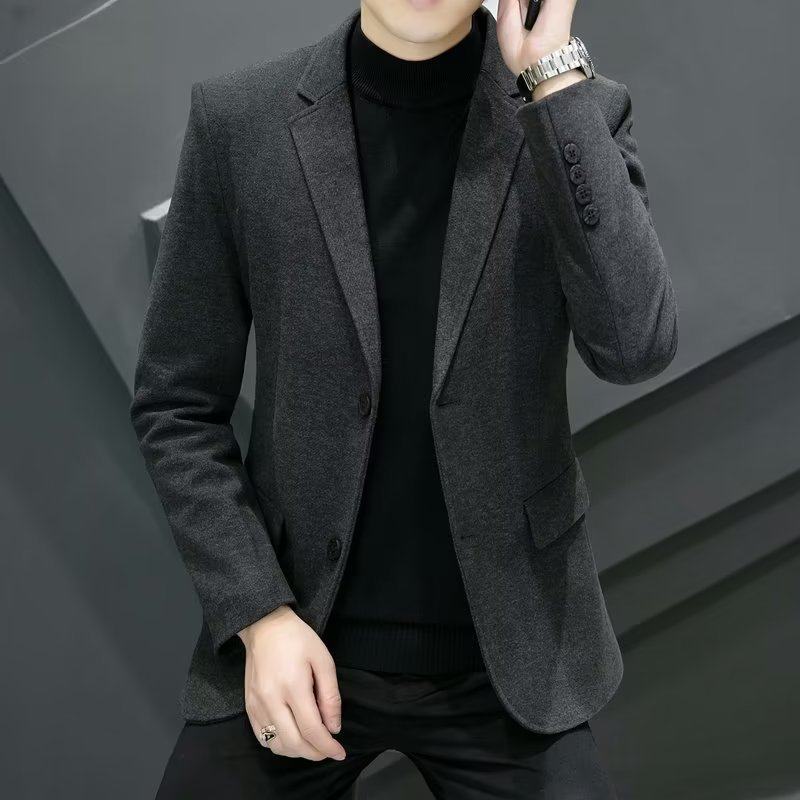 秋冬装男士毛呢休闲西服外套潮流妮子西服加厚单西灰色DX208