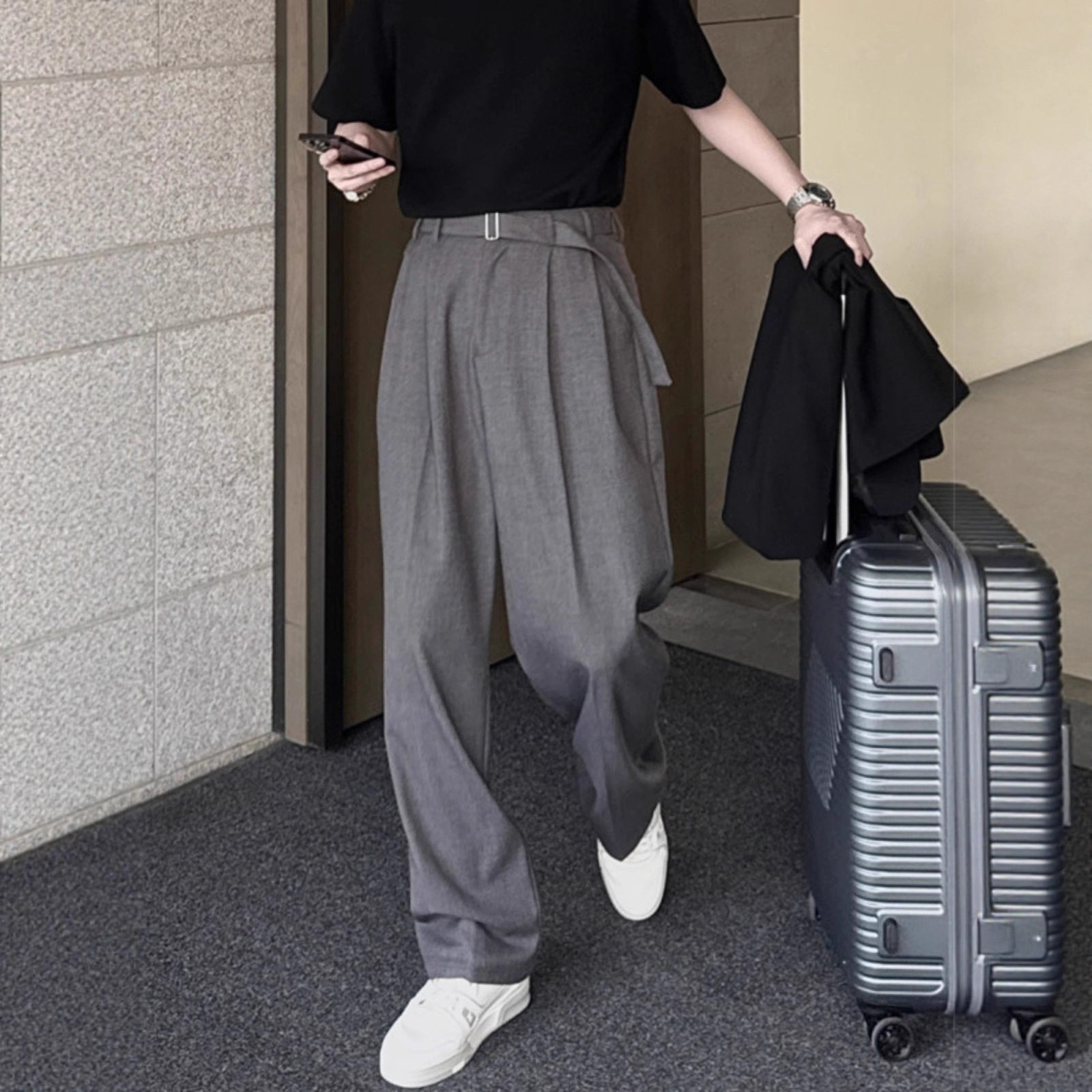 那不勒斯垂坠感冰丝西裤男款夏季新款高级痞帅直筒阔腿休闲长