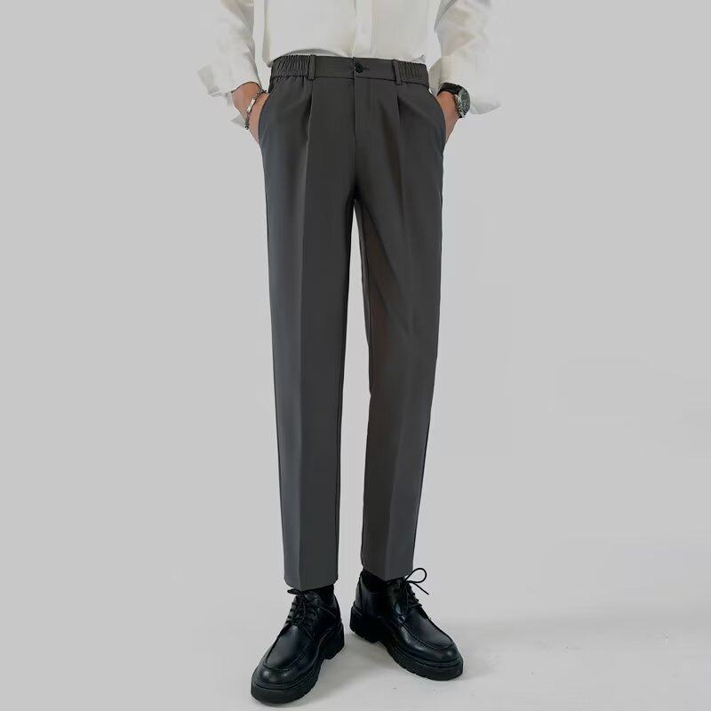 夏季韩版轻熟风修身直筒休闲西裤男九分裤简约小西裤男显瘦