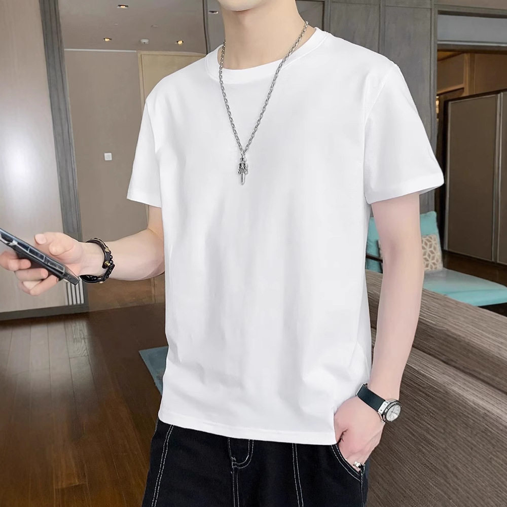 wow白色t恤男打底衫短袖男款纯白男士上衣内搭男生圆领纯棉t定制