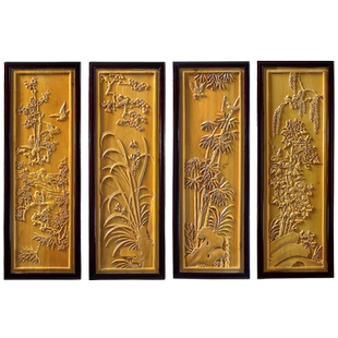 东阳木雕房间客厅沙发背景墙壁家居装饰挂屏组合香樟实木梅兰竹菊