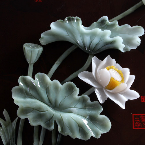 玉雕画挂件客厅书房玄关背景墙壁装饰仿古中式雕刻工艺品圆形牡丹