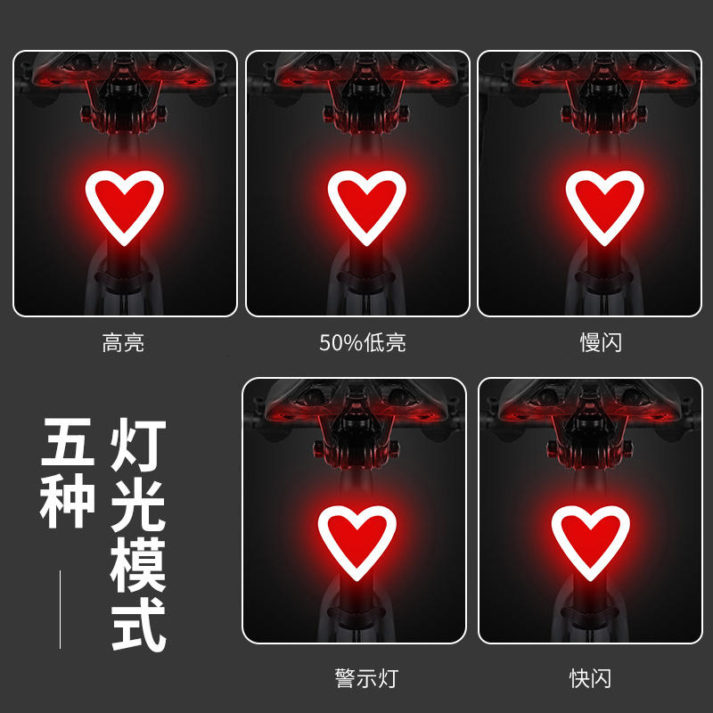 适用于捷安特山地自行车夜骑爱心后尾灯公路车usb充电骑行原装配