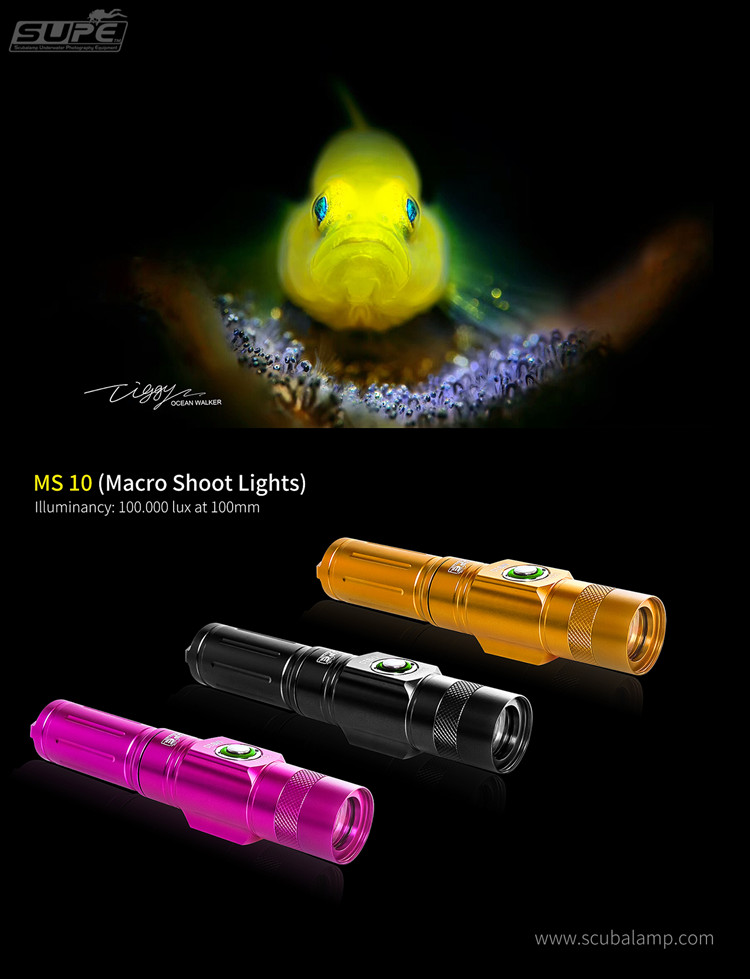 Scubalamp MS10潜水微距灯 直线光束微距手电筒1200流明