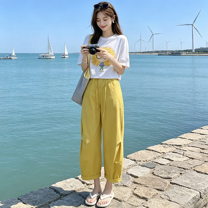 高级感休闲运动套装女2026夏季新款时尚减龄短袖阔腿裤两件套潮