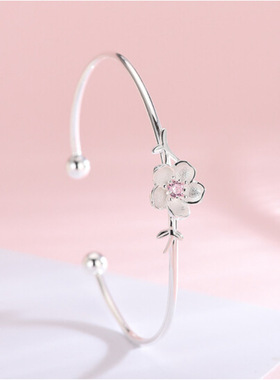 文艺樱花手镯女韩版森系小清新个性文艺粉色花朵开口镯子气质手环