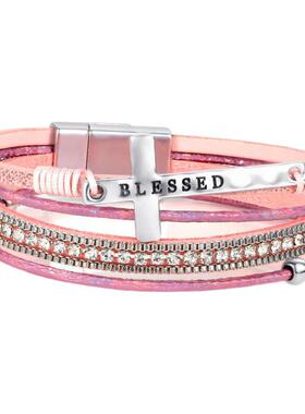 波西米亚风十字架多层手链异域民族风排钻手饰皮革新款饰品