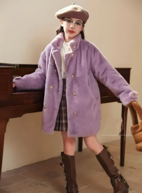 764哈哈家 女童秋冬新款洋气韩版时髦休闲加厚毛毛外套