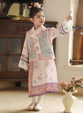 528哈哈家 女童春秋款新款洋气古风马甲格格服套装