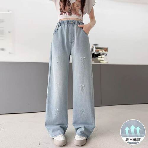 660哈哈家 特价 女童夏季新款洋气韩版时髦百搭休闲牛仔裤儿童裤