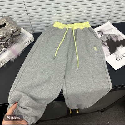 014哈哈家 男女童高品质春秋新款撞色松紧腰百搭休闲宽松卫裤