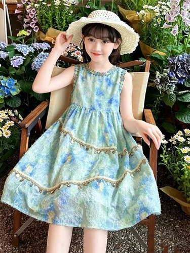 521哈哈家 女童夏季新款洋气韩版时髦背心裙公主裙儿童连衣裙