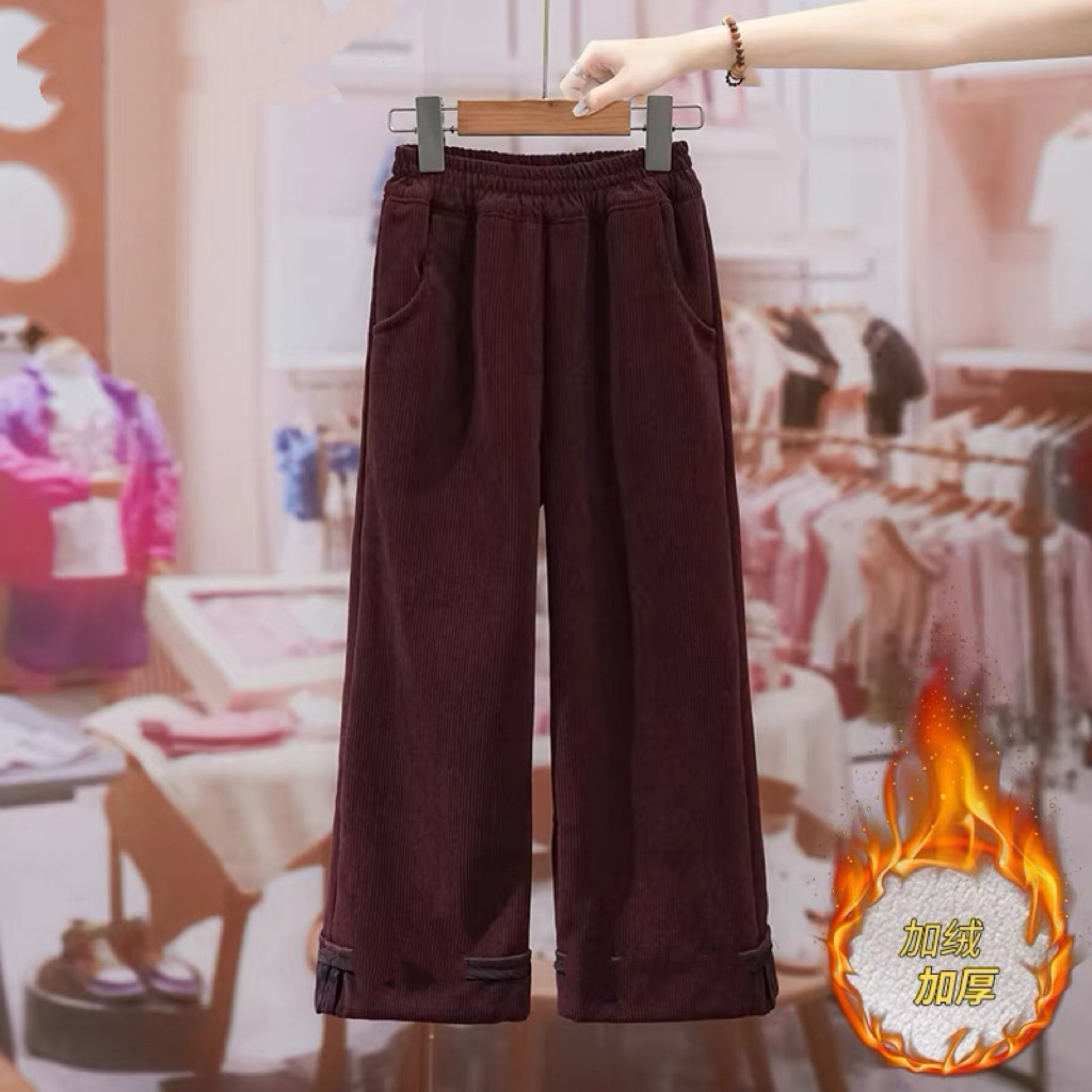 540哈哈家 高品质特价 女童秋冬款新款洋气百搭加绒加厚直筒裤