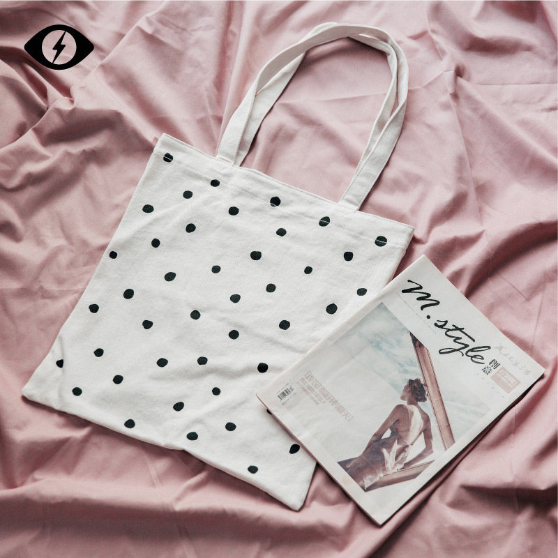 目意思 原创白色手绘波点帆布包 日韩文艺小清新女式单肩环保包袋