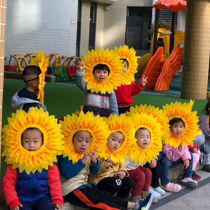 斗笠帽子苏醒的向日葵头套搞笑太阳花脸套头饰花运动会开幕式道具