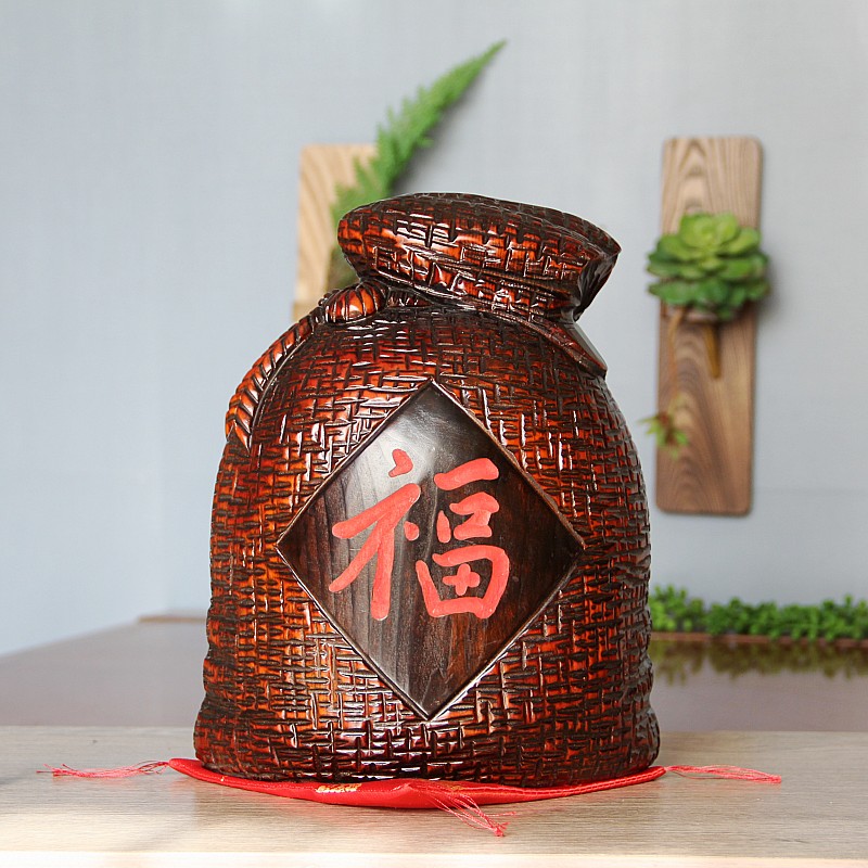 福袋木雕大号零钱存钱罐创意纸币硬币储蓄罐可爱储钱罐礼品摆件