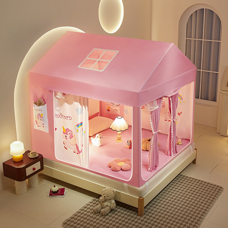 儿童蚊帐女孩梦幻公主小屋拼接床上帐篷遮光挡风1米35定制尺寸