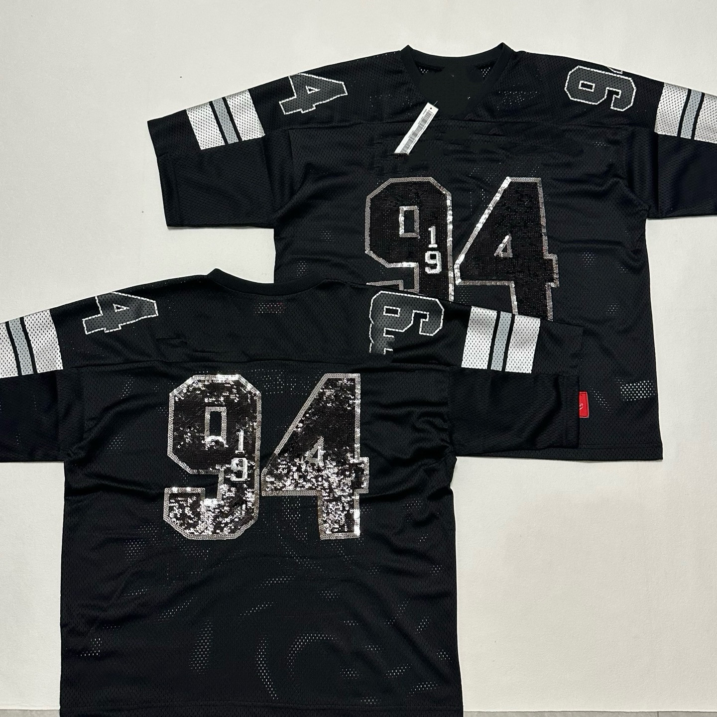 亮片94球衣SEQUIN FOOTBALL JERSEY美式刺绣足球衣短袖t恤网格眼