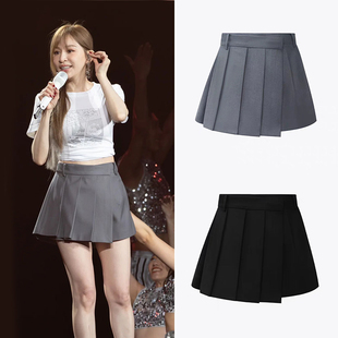 王心凌明星同款灰色西装百褶裙裤女25夏高腰显瘦防走光a字半身裙