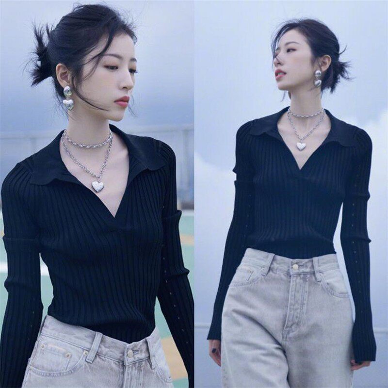 周雨彤明星同款修身显瘦针织衫