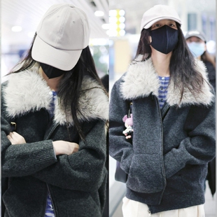 周也明星同款巴恩风毛领针织开衫女短款秋冬新款小众减龄毛衣外套