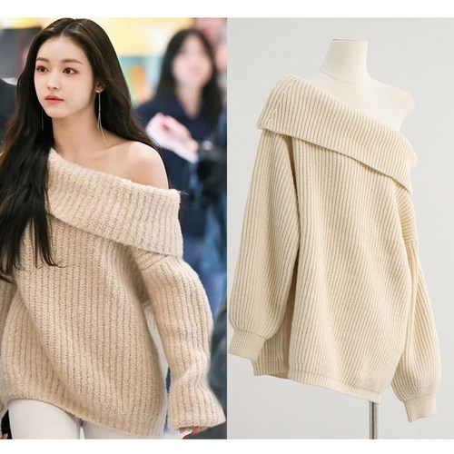 裴珠泫jennie同款一字肩毛衣女