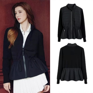 吴千语明星同款短款排骨羽绒服女立领收腰拼接轻薄显瘦荷叶边外套