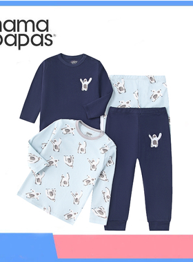 mamas&papas新款婴儿长袖T恤裤子纯棉卡通印花男女宝宝家居服睡衣