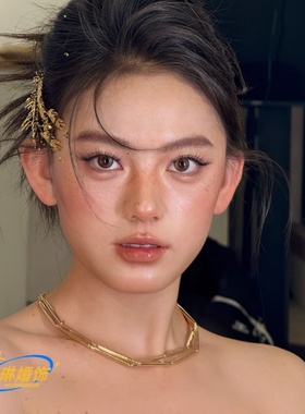 金色竹节项链女几何链条锁骨链简约气质新娘晨袍订婚礼服夸张饰品