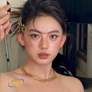 金色竹节项链女几何链条锁骨链简约气质新娘晨袍订婚礼服夸张饰品