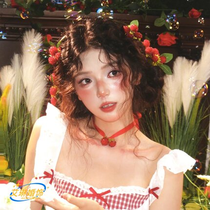 韩式油画风新娘头饰红色树莓发簪个性森系婚纱摄影造型发饰配饰女
