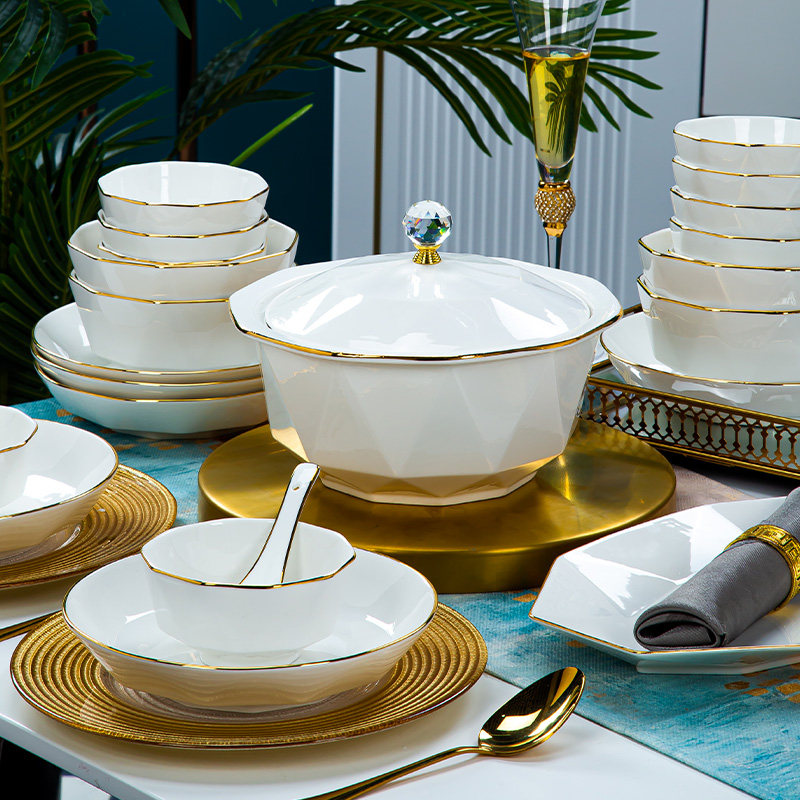 釉下彩2026碗碟套装家用高温白瓷餐具景德镇碗盘组合乔迁碗筷陶瓷