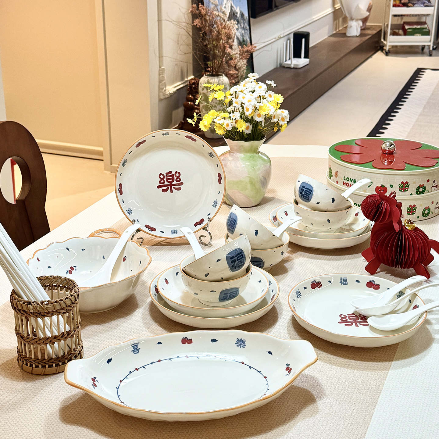 釉下彩碗碟套装家用2026新款高颜值福字陶瓷餐具乔迁送礼汤碗菜盘,餐饮具,碗,淘宝优惠券,粉丝福利购,淘宝优惠卷