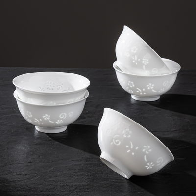 景德镇高白玲珑瓷多碗多盘组合