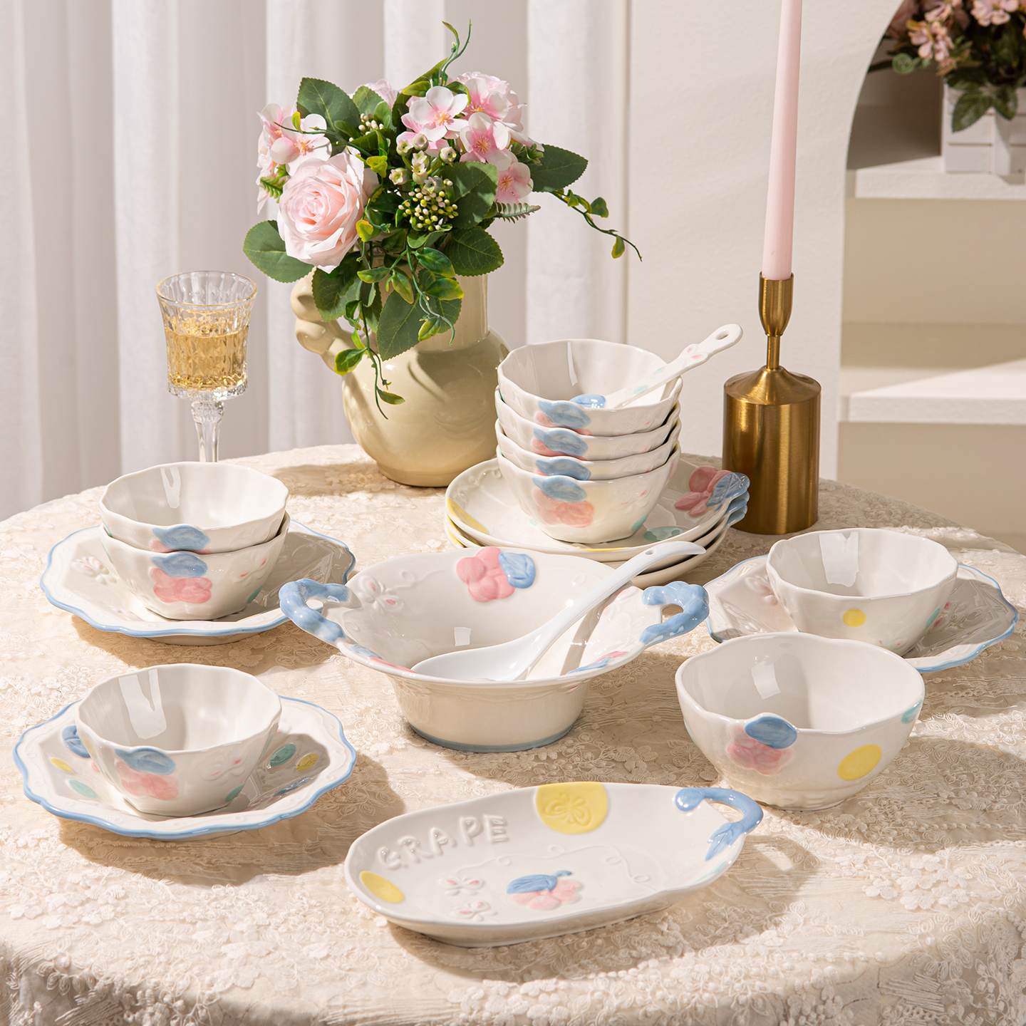 釉下彩2026新款碗碟套装家用可爱卡通陶瓷餐具碗盘乔迁新居礼物碗